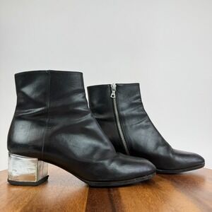Womens Dries Van‎ Noten Black Lather Heeled Ankle Boots Booties Size 38 US 8 GUC